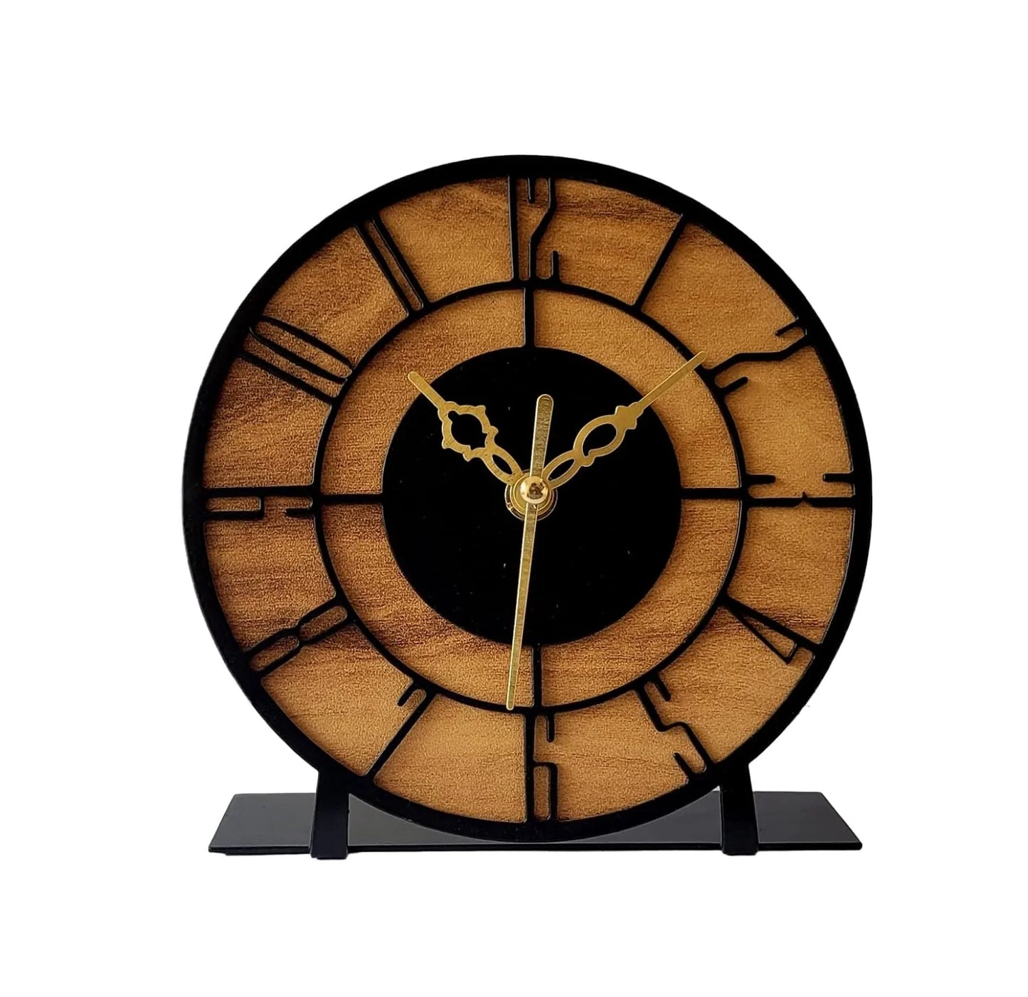 Designer Metal & Wooden Table Clock for Living Room & Home, Used for Study Table/Office Desk/Gift Item (6 inch)