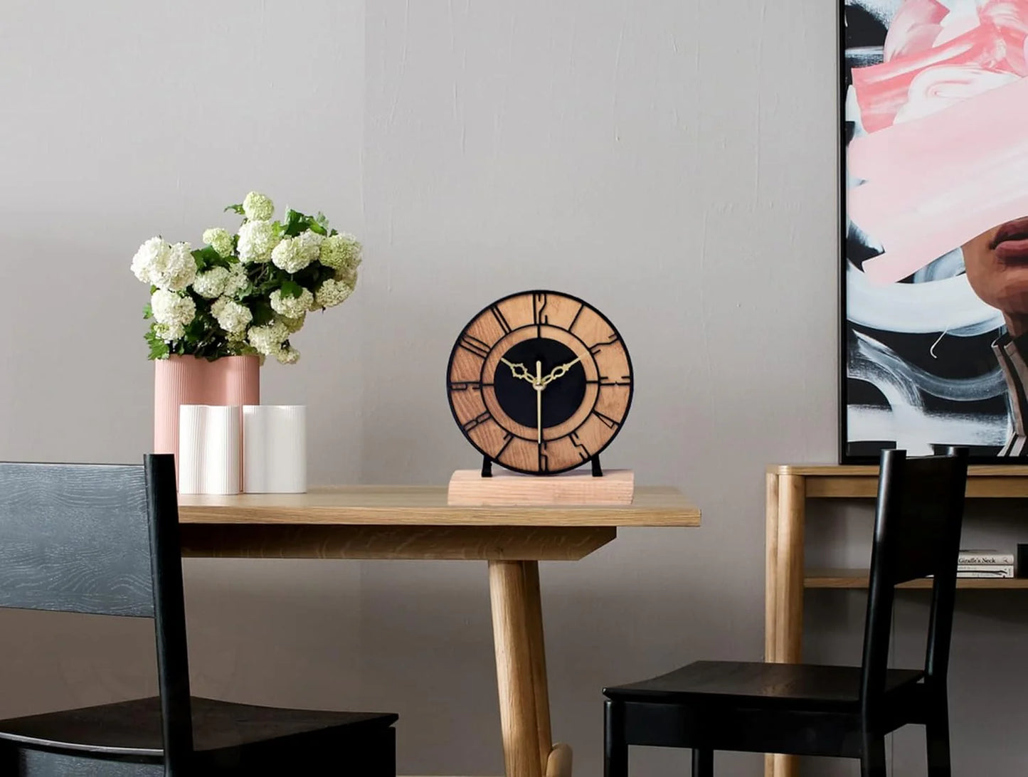 Designer Metal & Wooden Round Table Clock for Living Room & Home (6 Inch)