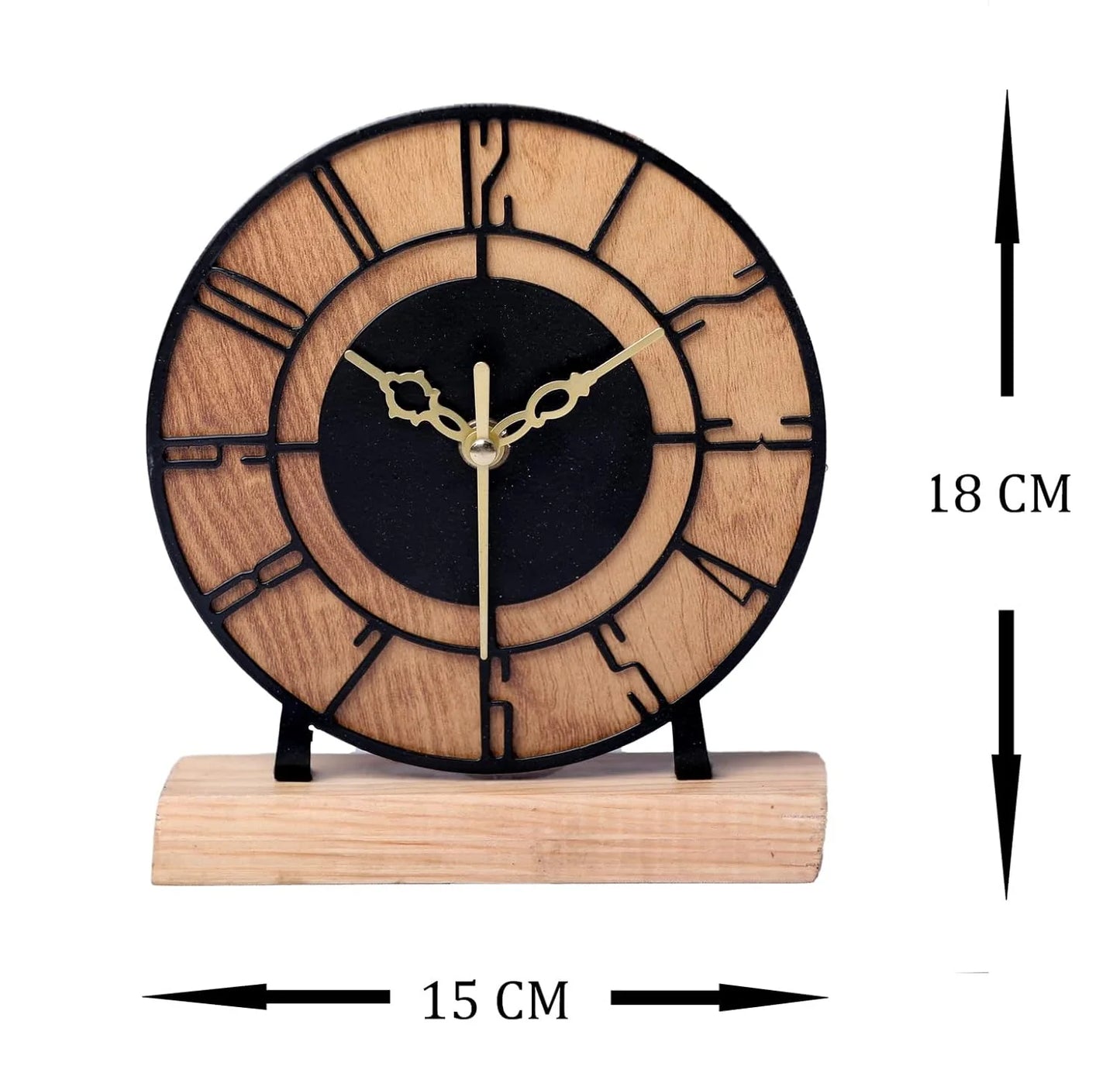 Designer Metal & Wooden Round Table Clock for Living Room & Home (6 Inch)