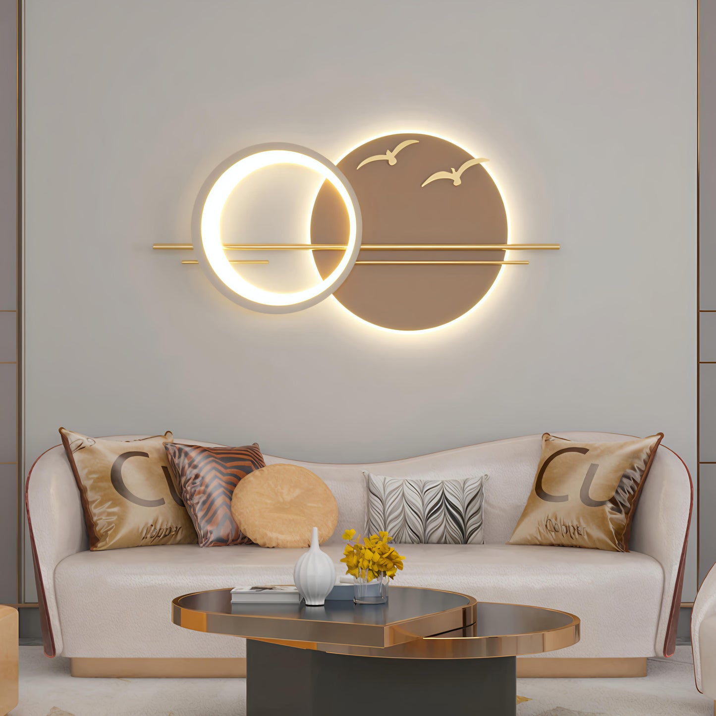 Modern LED Circular Wall Art With Birds