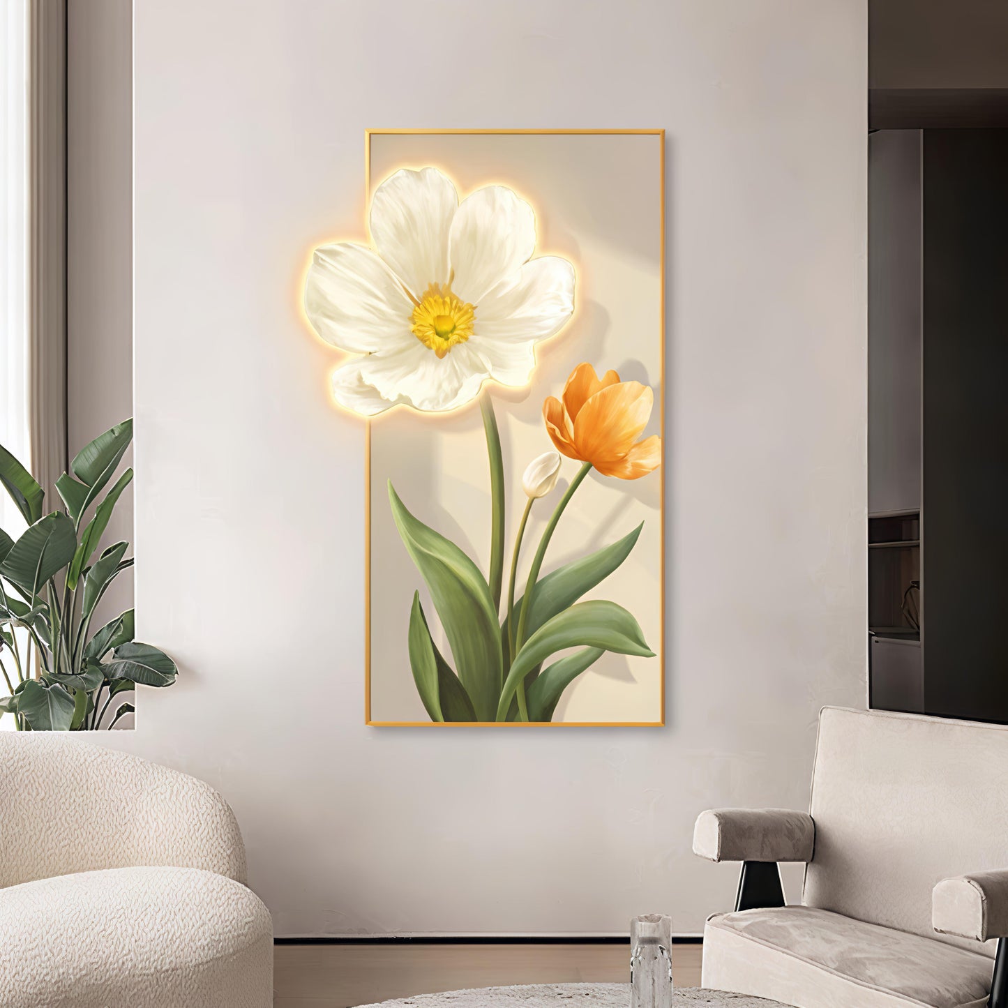 Modern Led Wall Flower Painting, Beautiful Living Room Painting (Size:- 2*4 feet)