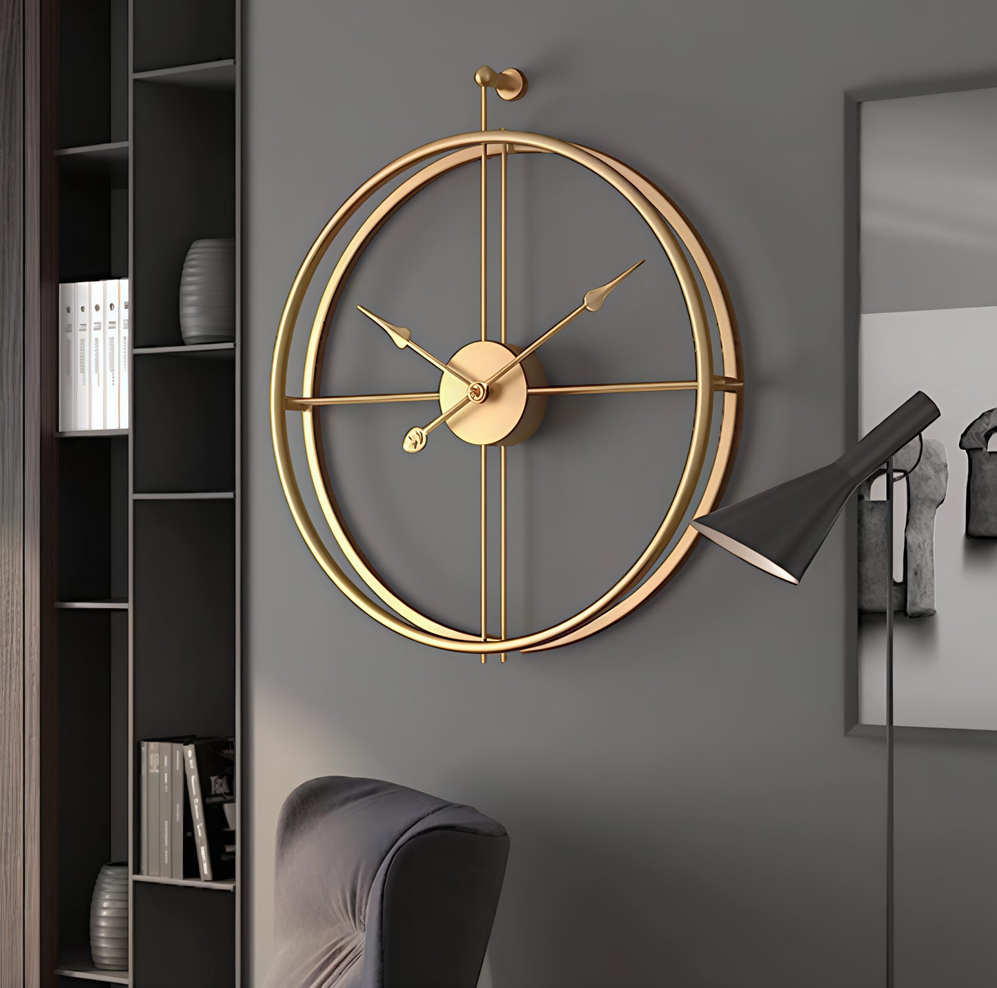 Luxury Golden Designer Wall Clock – Minimalist Iron Frame Clock for Office & Living Room (24 Inch)