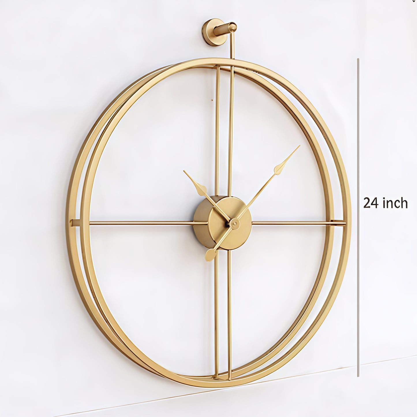 Luxury Golden Designer Wall Clock – Minimalist Iron Frame Clock for Office & Living Room (24 Inch)