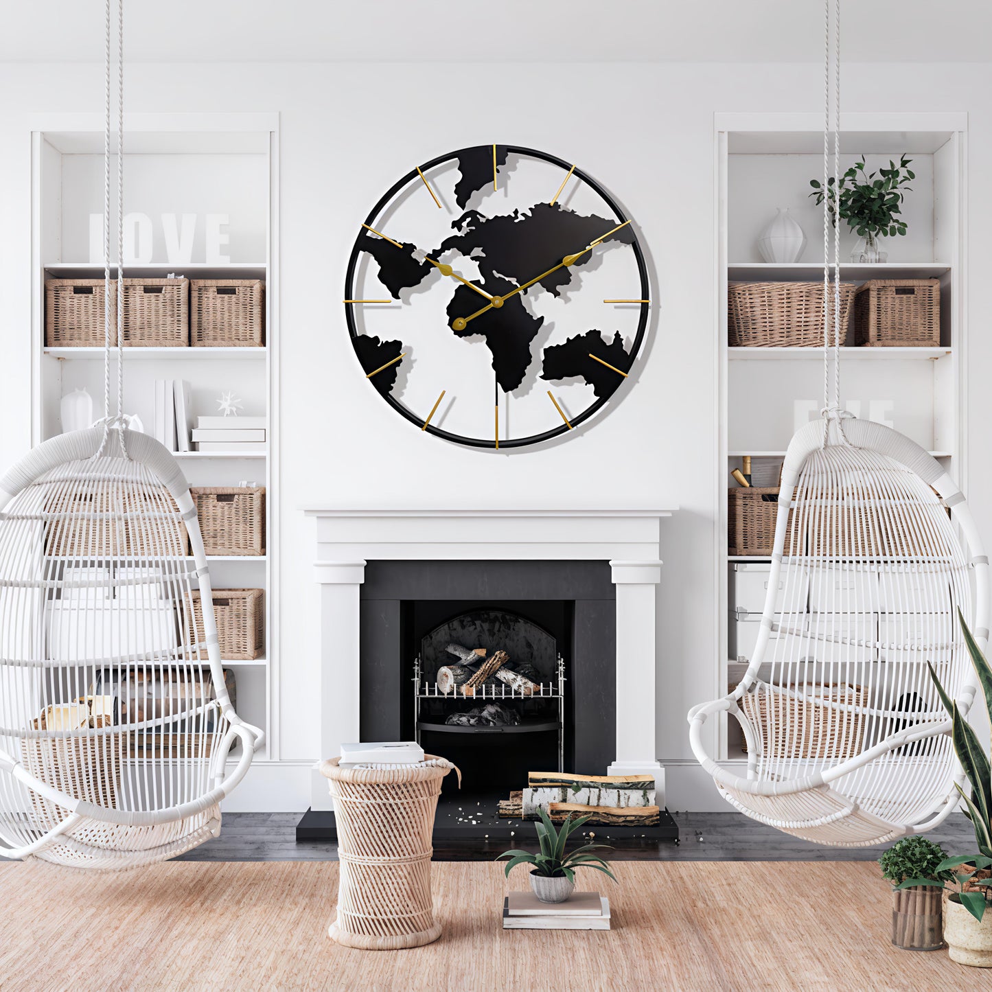 Luxury World Map Wall Clock – Modern Metal Design for Home & Office Decor