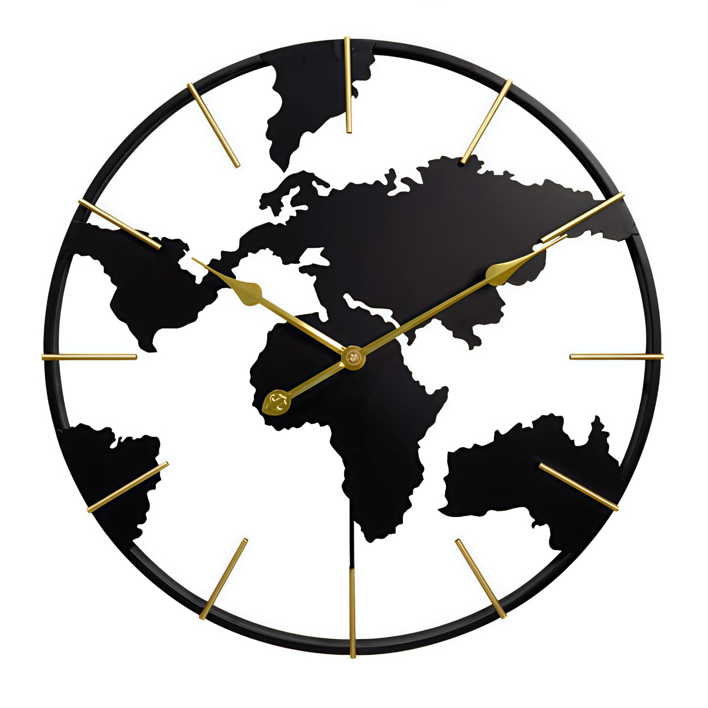 Luxury World Map Wall Clock – Modern Metal Design for Home & Office Decor