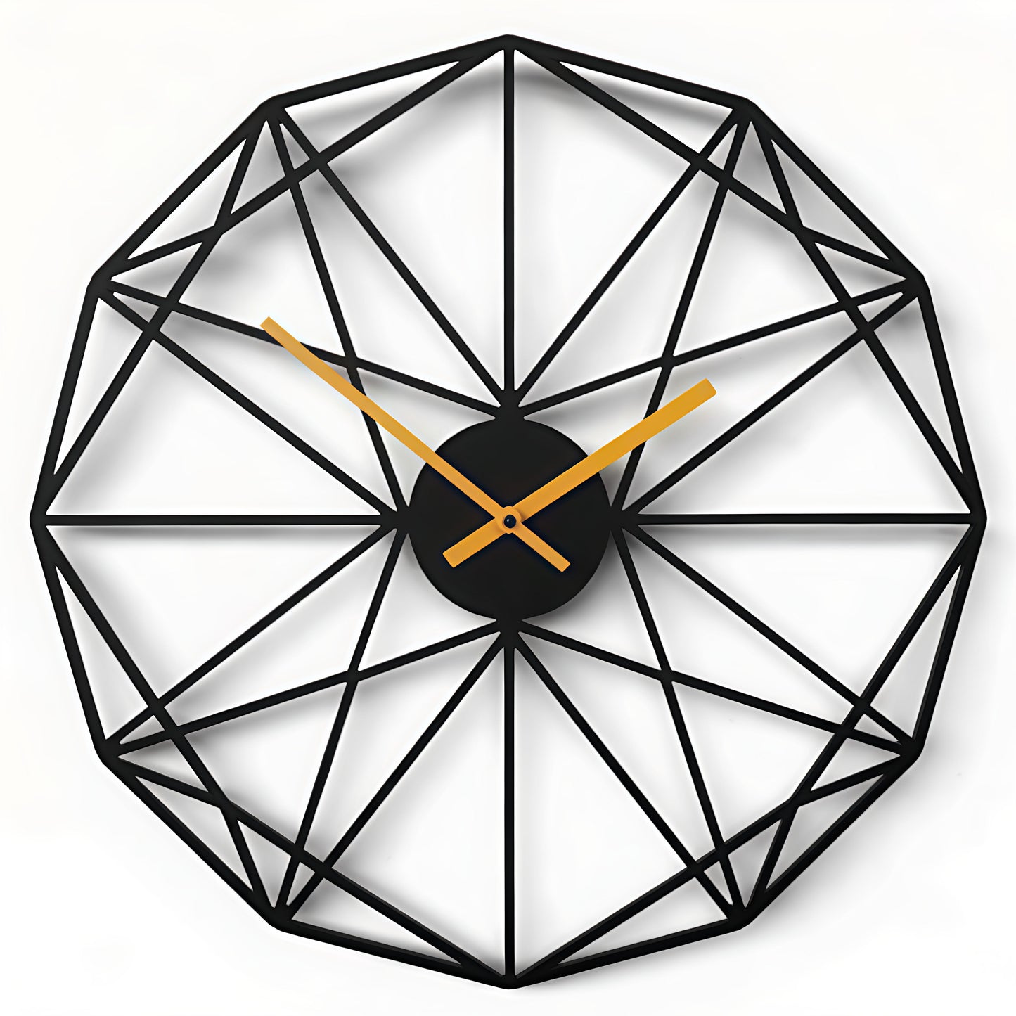 Black Geometric Wall Clock – Modern Decorative Metal Clock for Living Room & Office (16 Inch)