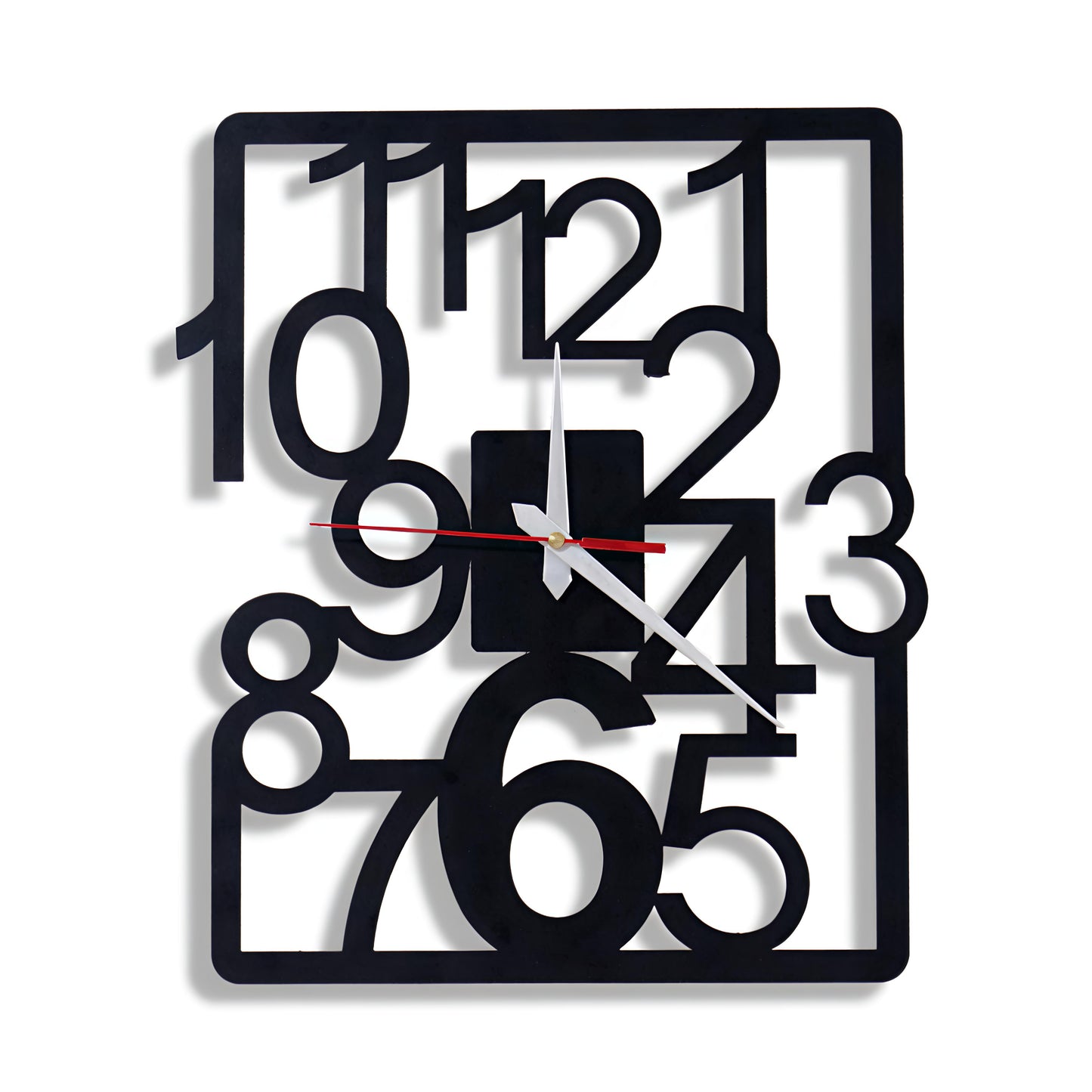 Abstract Numbers Square Metal Wall Clock – Black Modern Art Design
