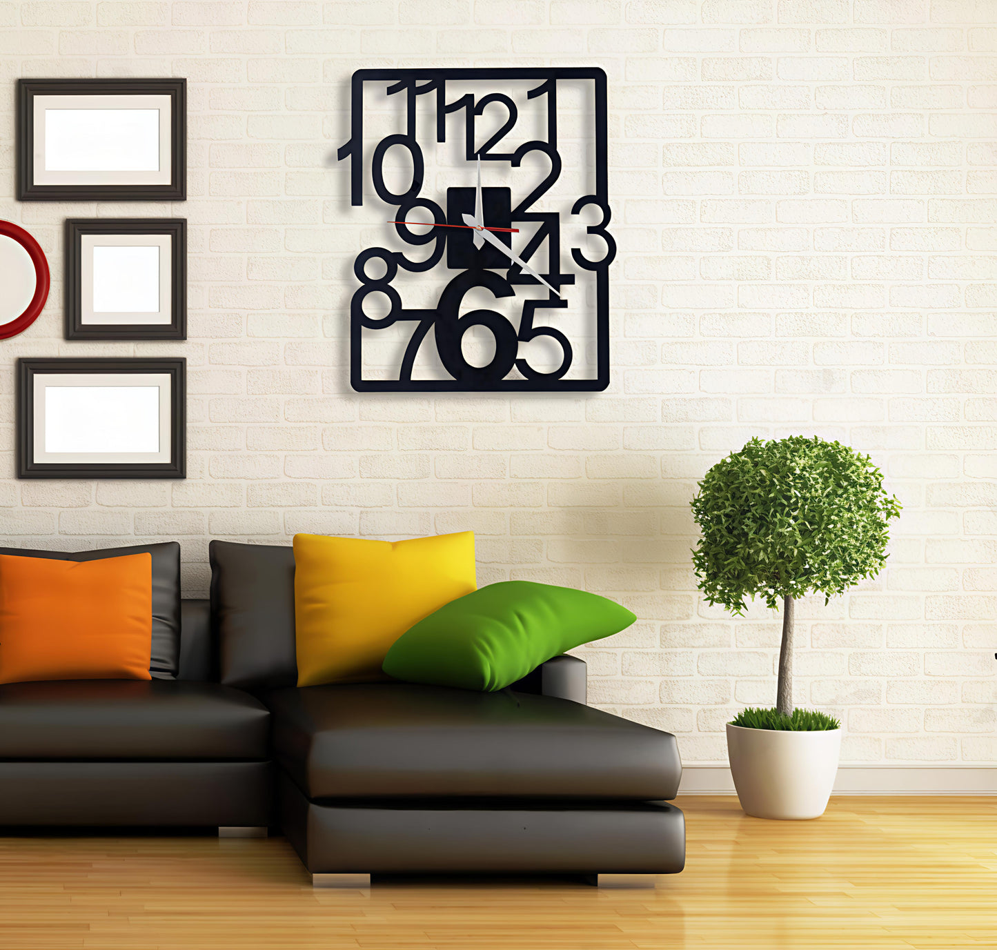 Abstract Numbers Square Metal Wall Clock – Black Modern Art Design