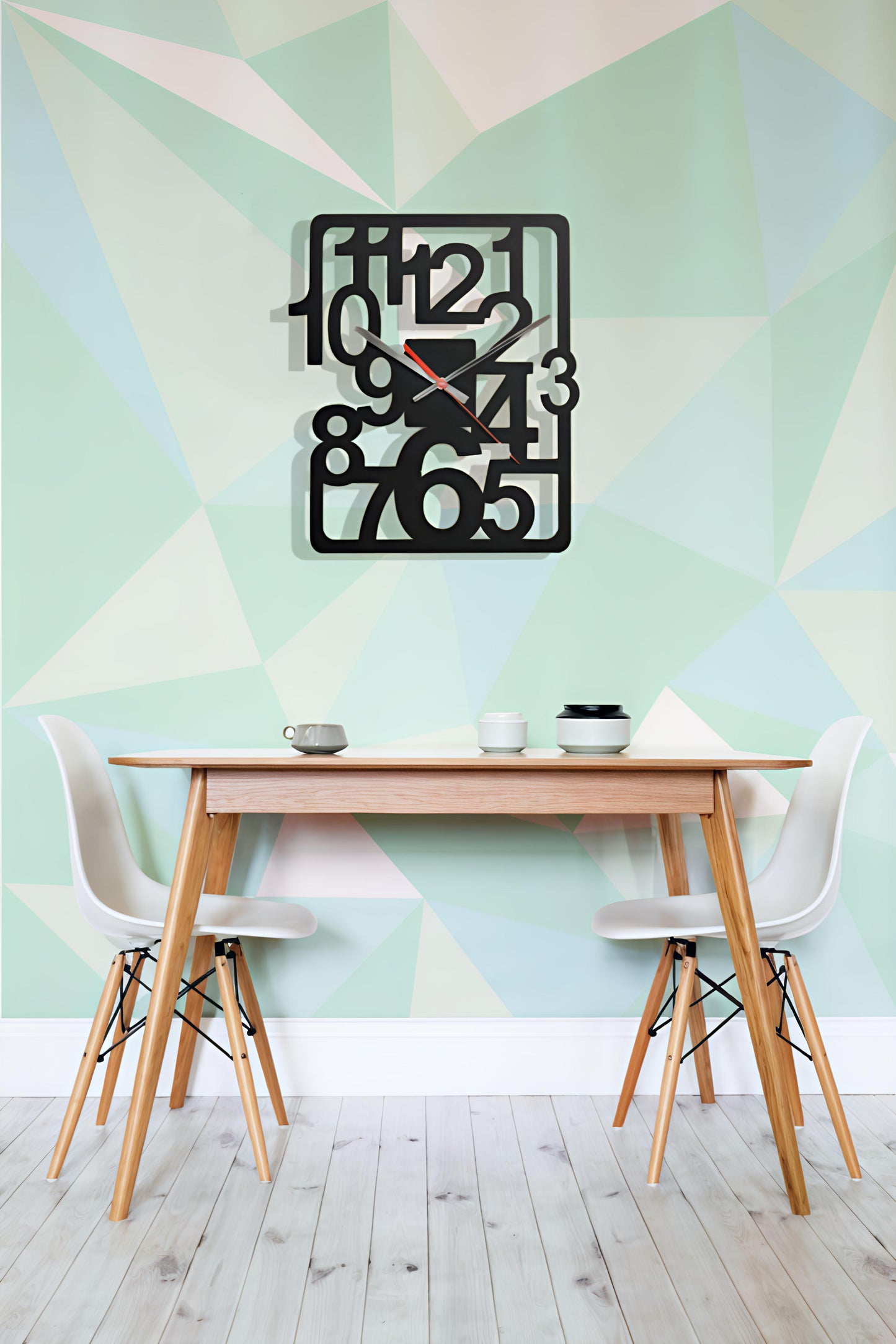 Abstract Numbers Square Metal Wall Clock – Black Modern Art Design