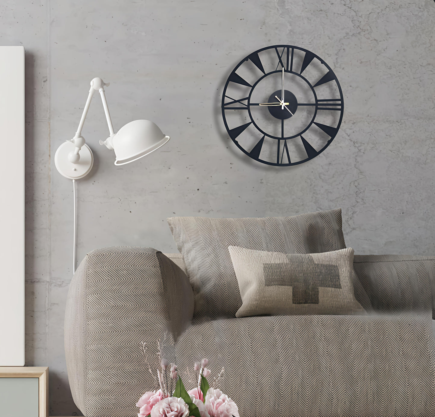 Designer Stylish Metal Wall Clock– Industrial Black Finish (16 Inch)