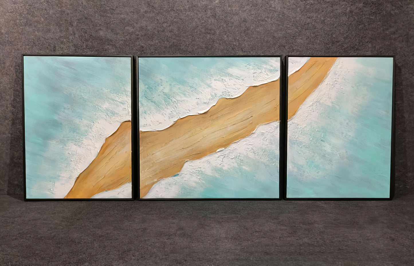 Handmade 3-Piece Coastal Beach Painting Set (Side Panels: 60x80 CM, Center Panel: 80x80 CM)