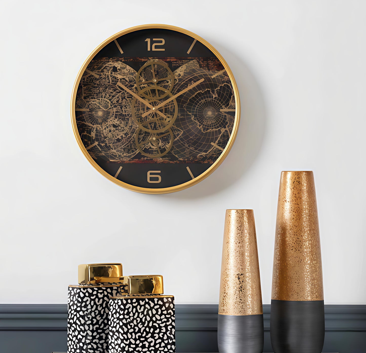 World Gear Timepiece- Metal moving Gear Wall Clock (46 x 46 CM)