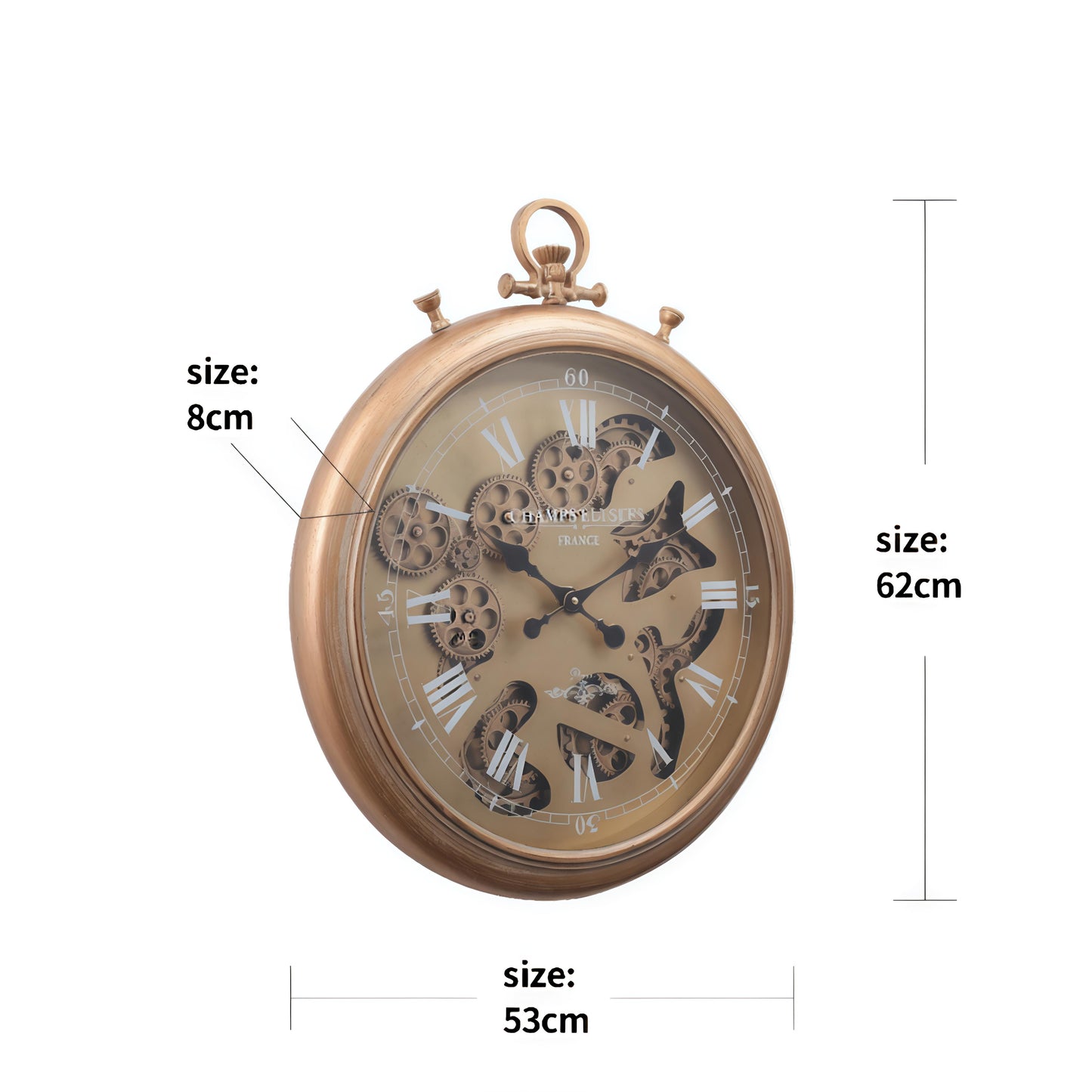 Classic Roman Moving Metal Gear Clock with Gold finish (52.5 x 61.5 CM)