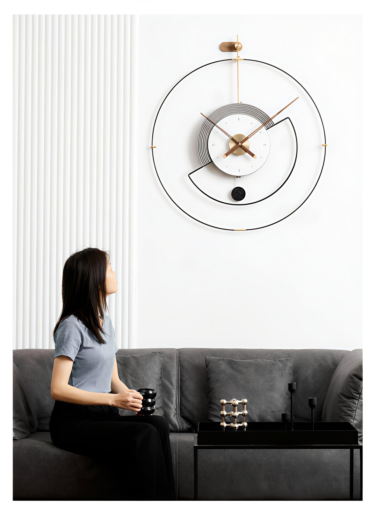 Geometric Modern Metal Wall Clock (32 x 36 Inch)