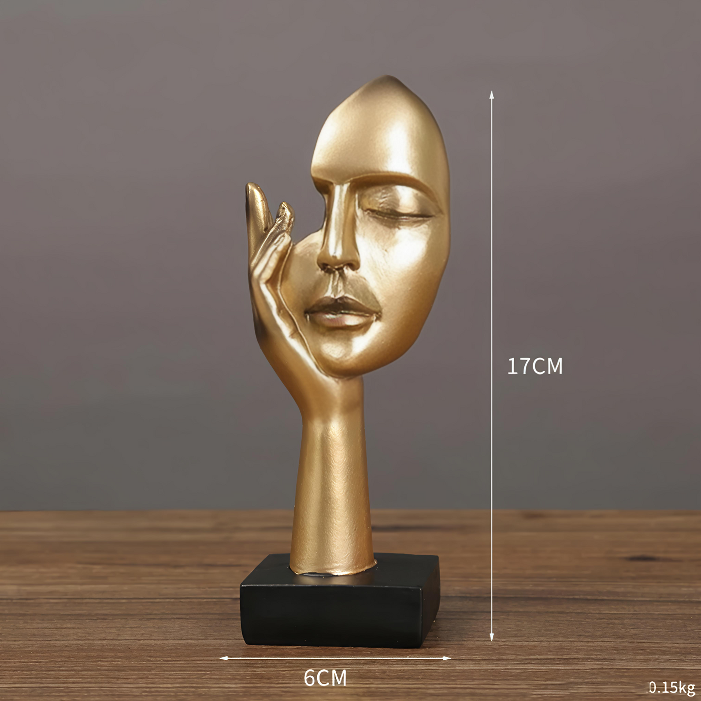 Golden Serenity Face on Hand Resin Showpiece – (17 x 6.5 cm)