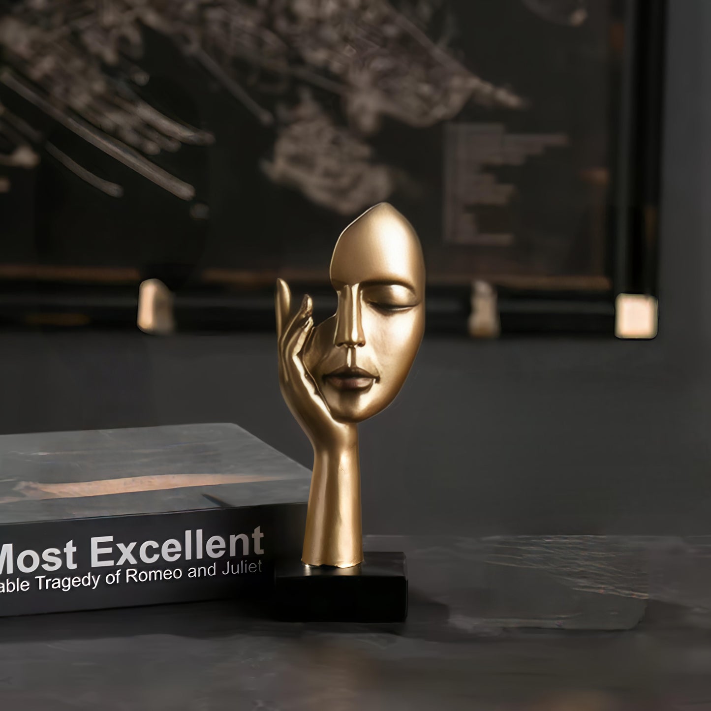 Golden Serenity Face on Hand Resin Showpiece – (17 x 6.5 cm)