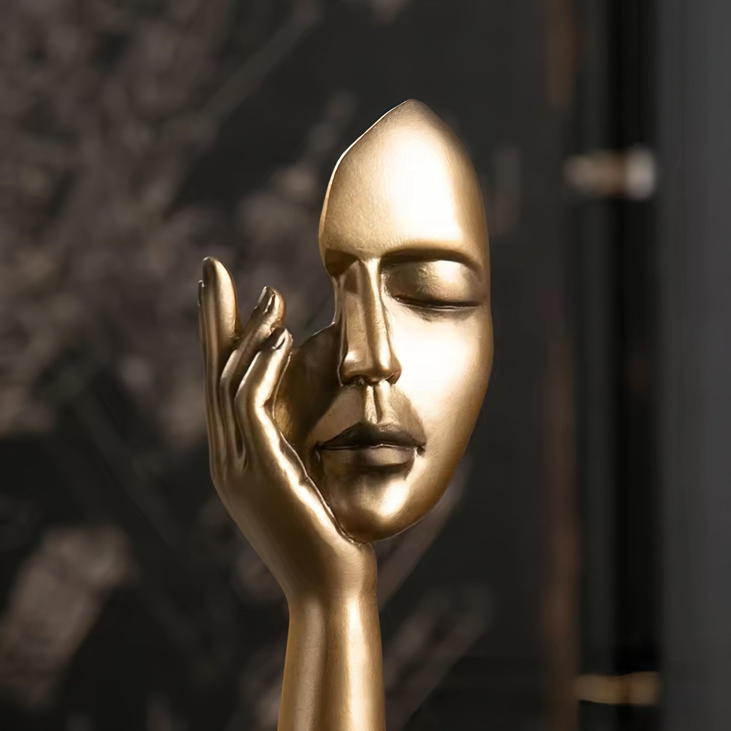 Golden Serenity Face on Hand Resin Showpiece – (17 x 6.5 cm)