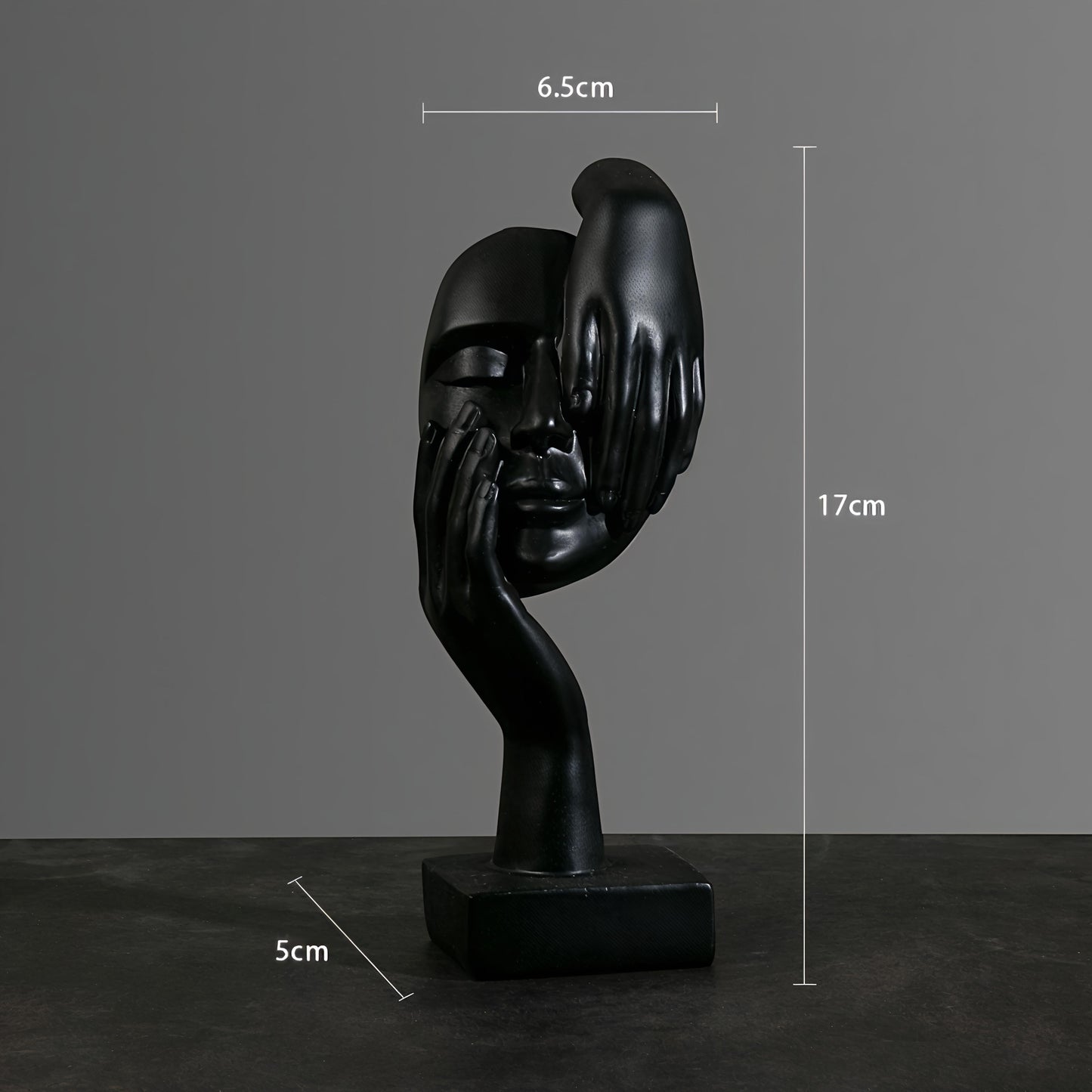Black Abstract Face with Double Hands Resin Showpiece (17 x 6.5 cm)