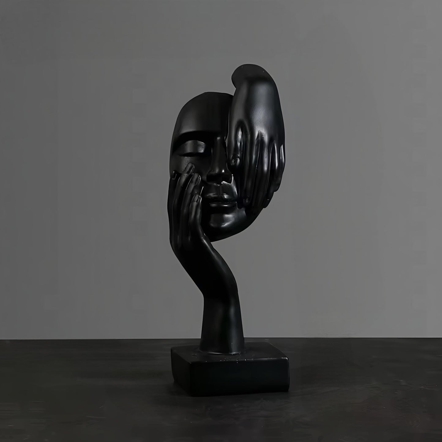 Black Abstract Face with Double Hands Resin Showpiece (17 x 6.5 cm)