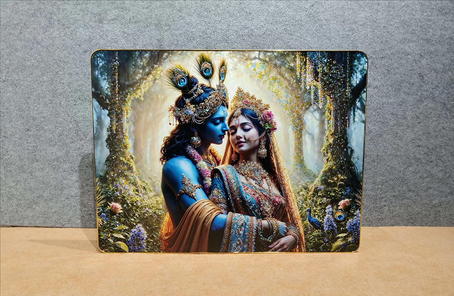 Radha Krishna in Vrindavan Forest Crystal Glass 3D Painting (60x80 CM)
