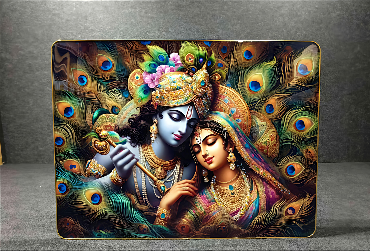 Radha Krishna Divine Love Crystal Glass Painting (60x80 CM)