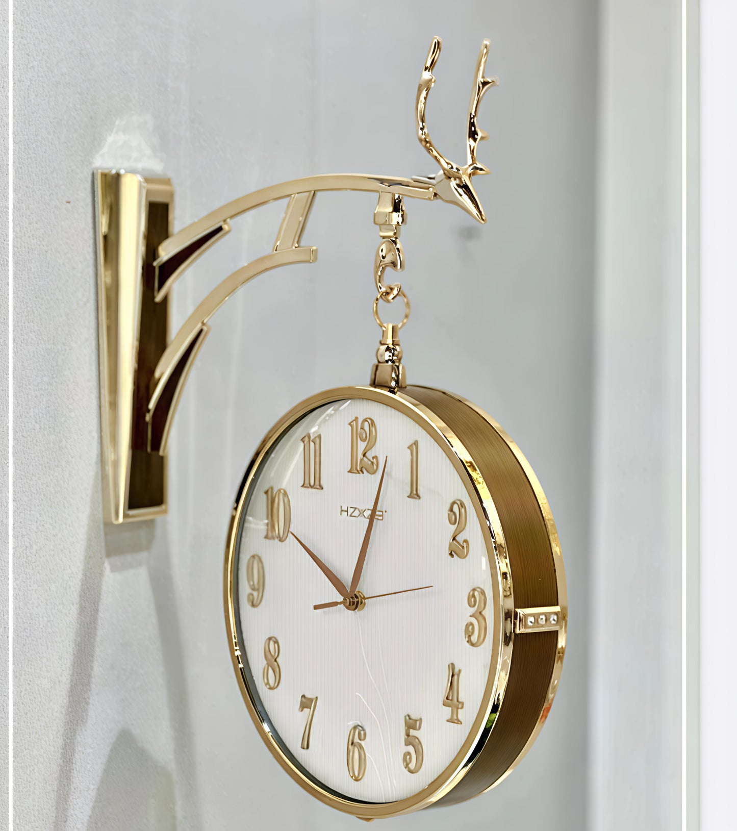 Golden Double Sided Wall Clock- White Dial with Classic & Roman Numerals