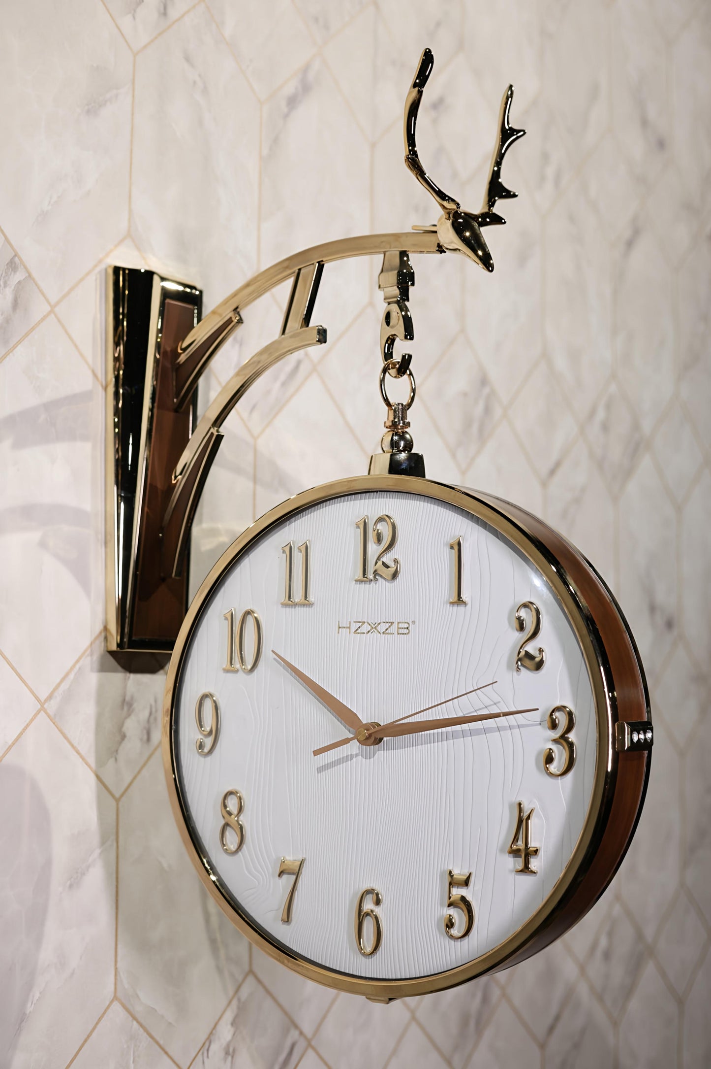 Golden Double Sided Wall Clock- White Dial with Classic & Roman Numerals