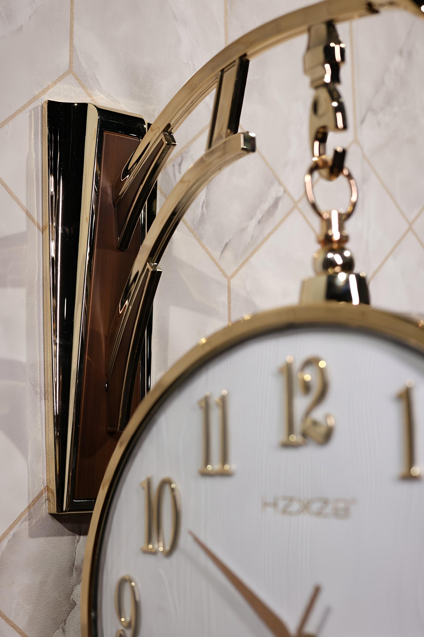 Golden Double Sided Wall Clock- White Dial with Classic & Roman Numerals