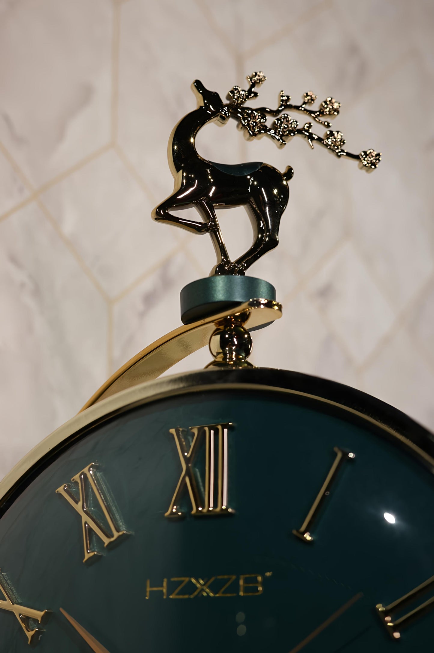 Emerald Green & Gold Deer Double-Sided Wall Clock
