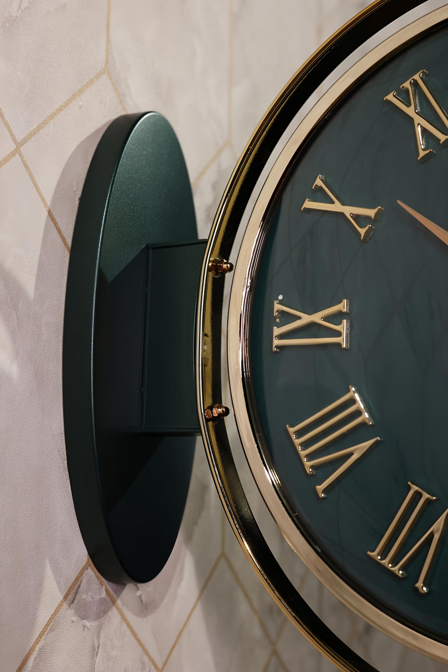Emerald Green & Gold Deer Double-Sided Wall Clock