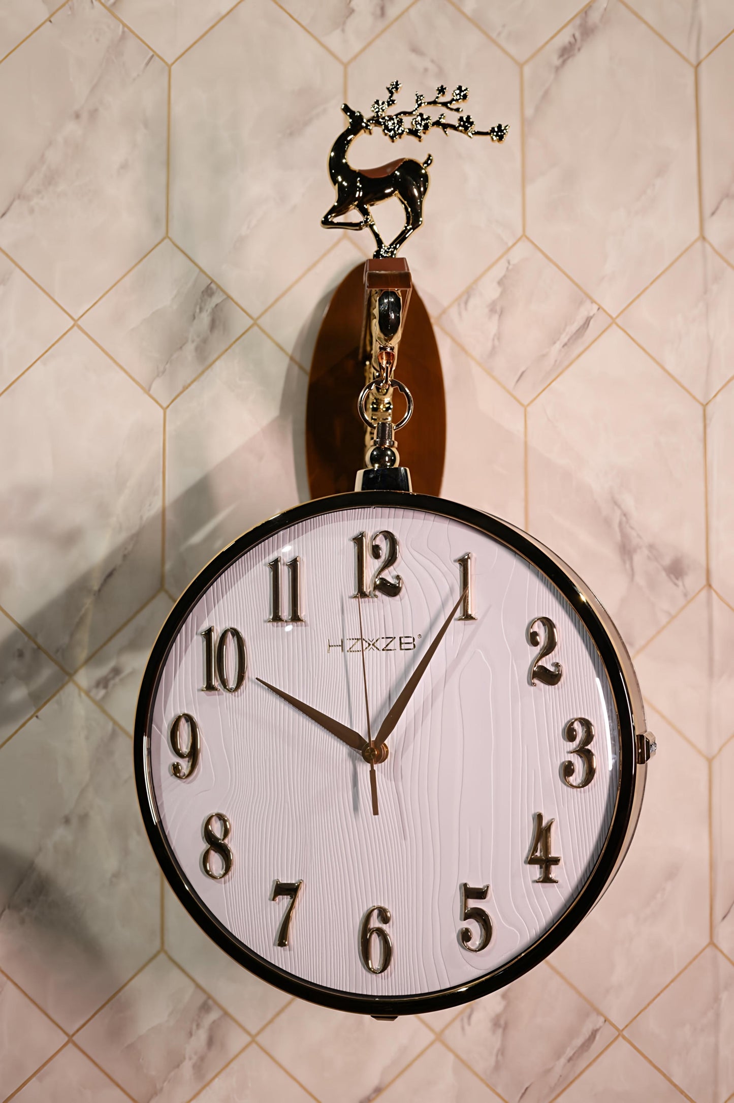 Royal White & Gold Deer Double-Sided Wall Clock