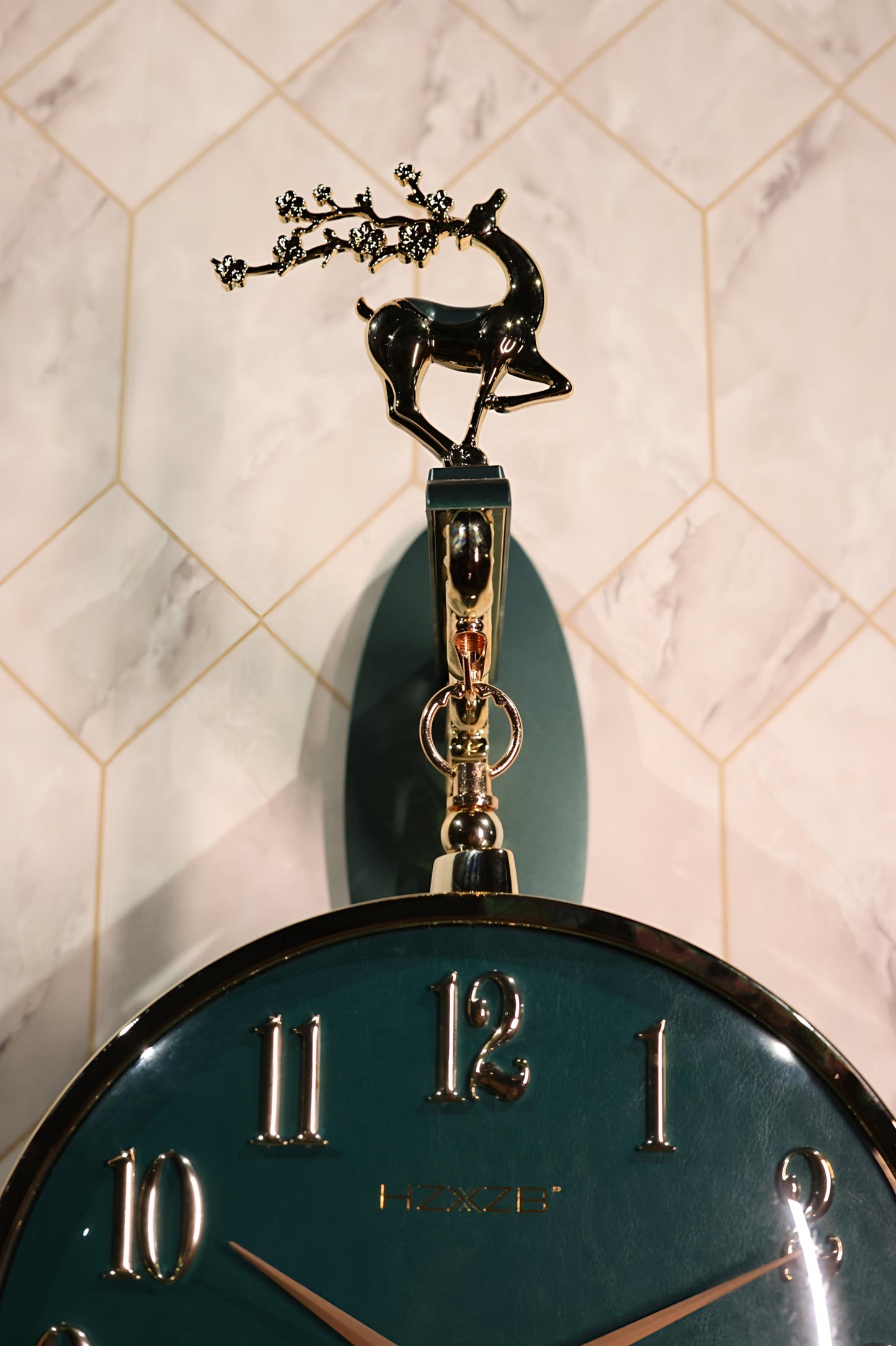 Emerald Gold Deer Double-Sided Wall Clock