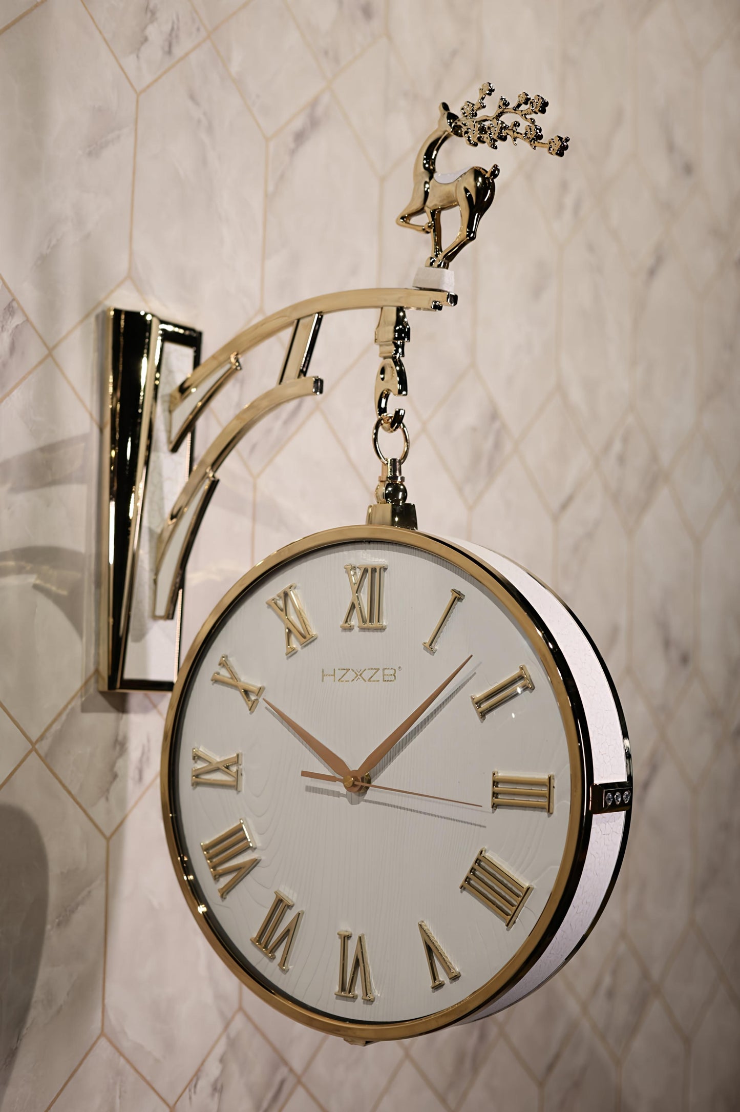 Premium Double-Sided Wall Clock with Golden Deer Accent