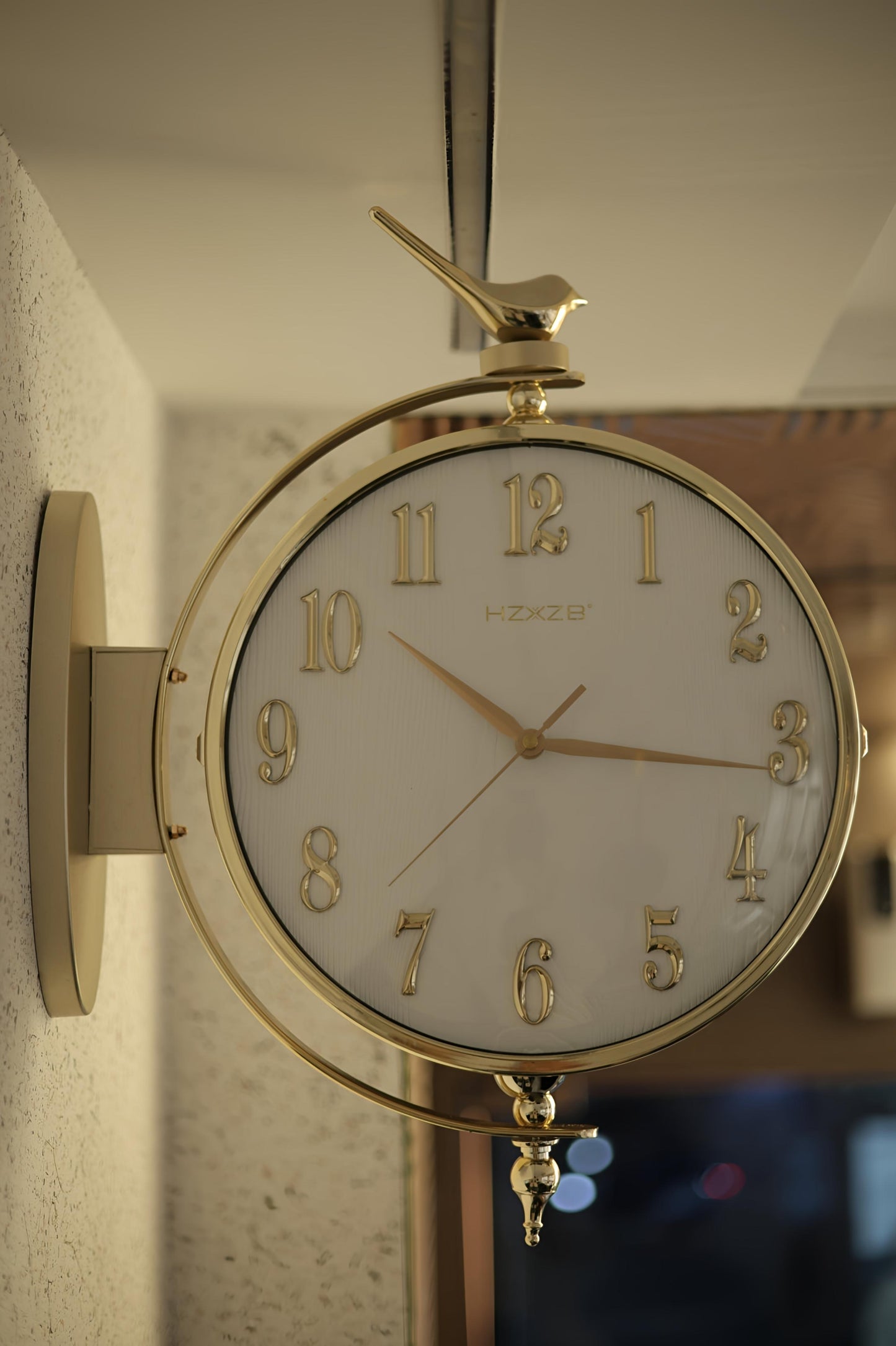 Luxury Double-Sided Wall Clock with Golden Bird Accent