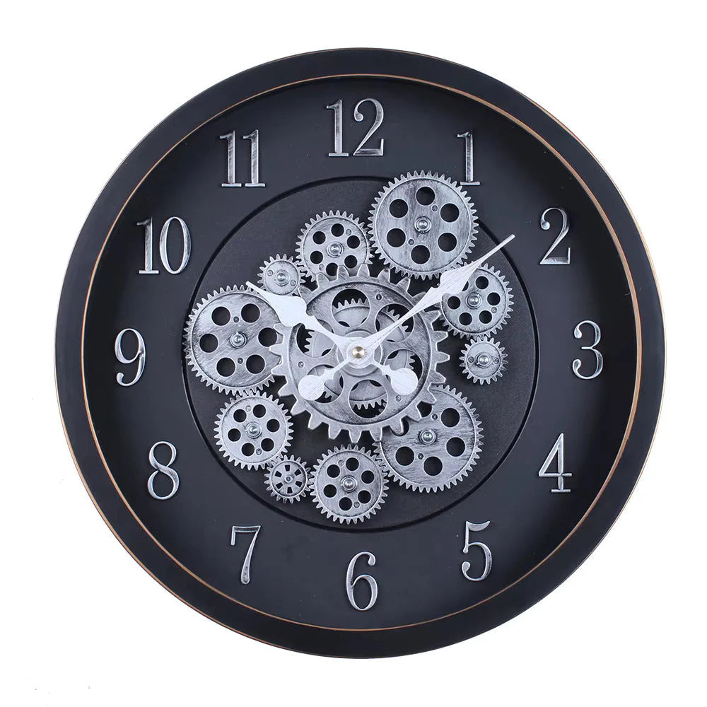 Black Gear Wall Clock with Moving Mechanism for Home Decor, Office, Living room (40 CM)