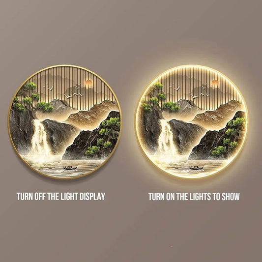 Mountain Landscape Wall Art, LED Painting for Living Room, Modern Home Decor [32 Inch]