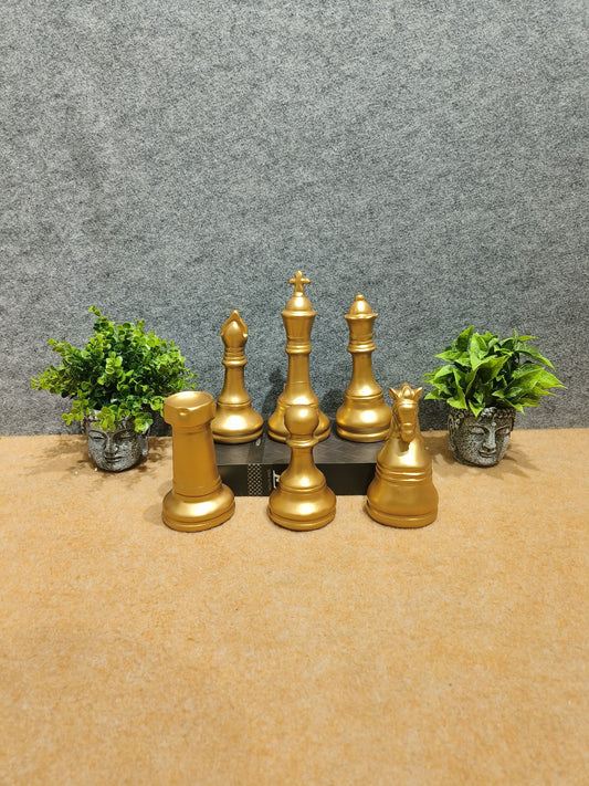 Majestic Golden Chess Piece Showpiece Set – 6 Decorative Figurines