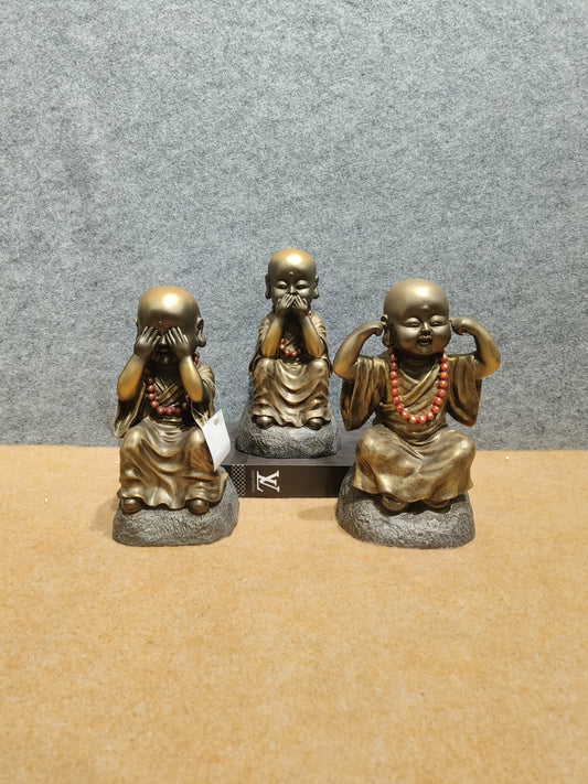 Golden Three Wise Monk Statue Set of 3– Hear No Evil, Speak No Evil, See No Evil
