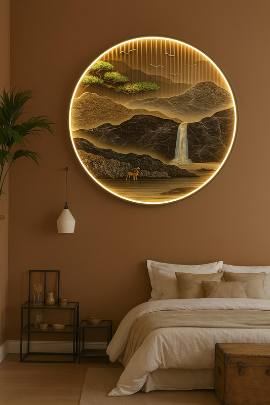 Mountain Landscape Wall Art, LED Painting for Living Room, Modern Home Decor [32 Inch]