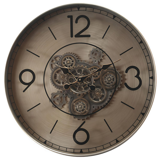 Luxury Designer Metal Wall Clock With Moving Gear Mechanism (Steel Body)