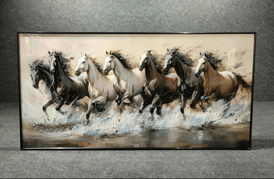 Seven Running Horses LED Crystal Painting and Wall Art (24*48 inch+led)