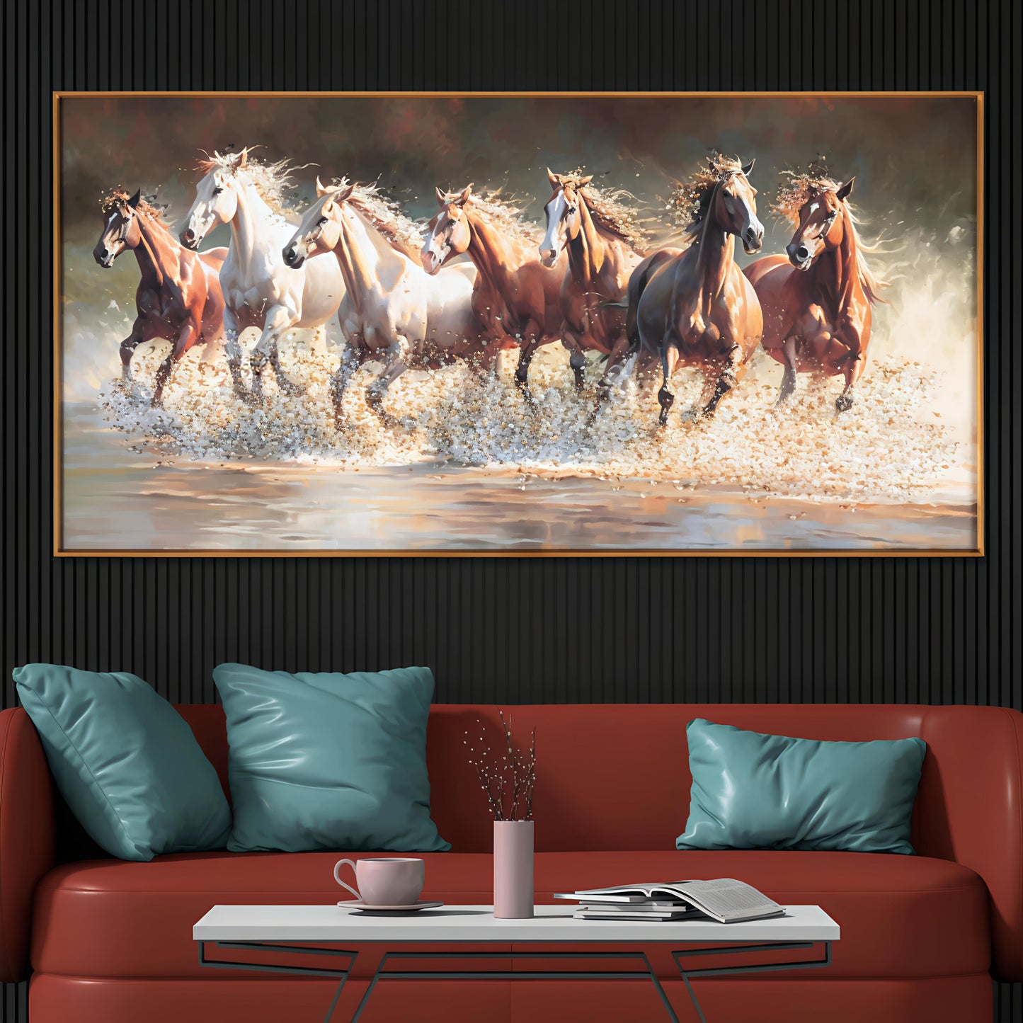 Seven Running Horses LED Crystal Painting size-(24*48 inch+led)
