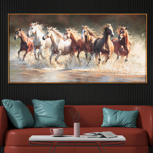 Seven Running Horses LED Crystal Painting size-(24*48 inch+led)