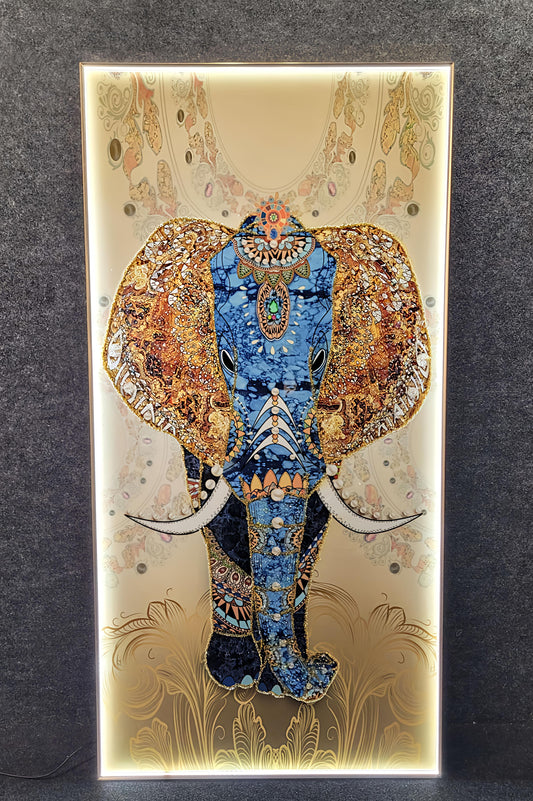 Embroidery LED Painting of Elephant for Home Wall Decor, size:-(24*48 inch +led)