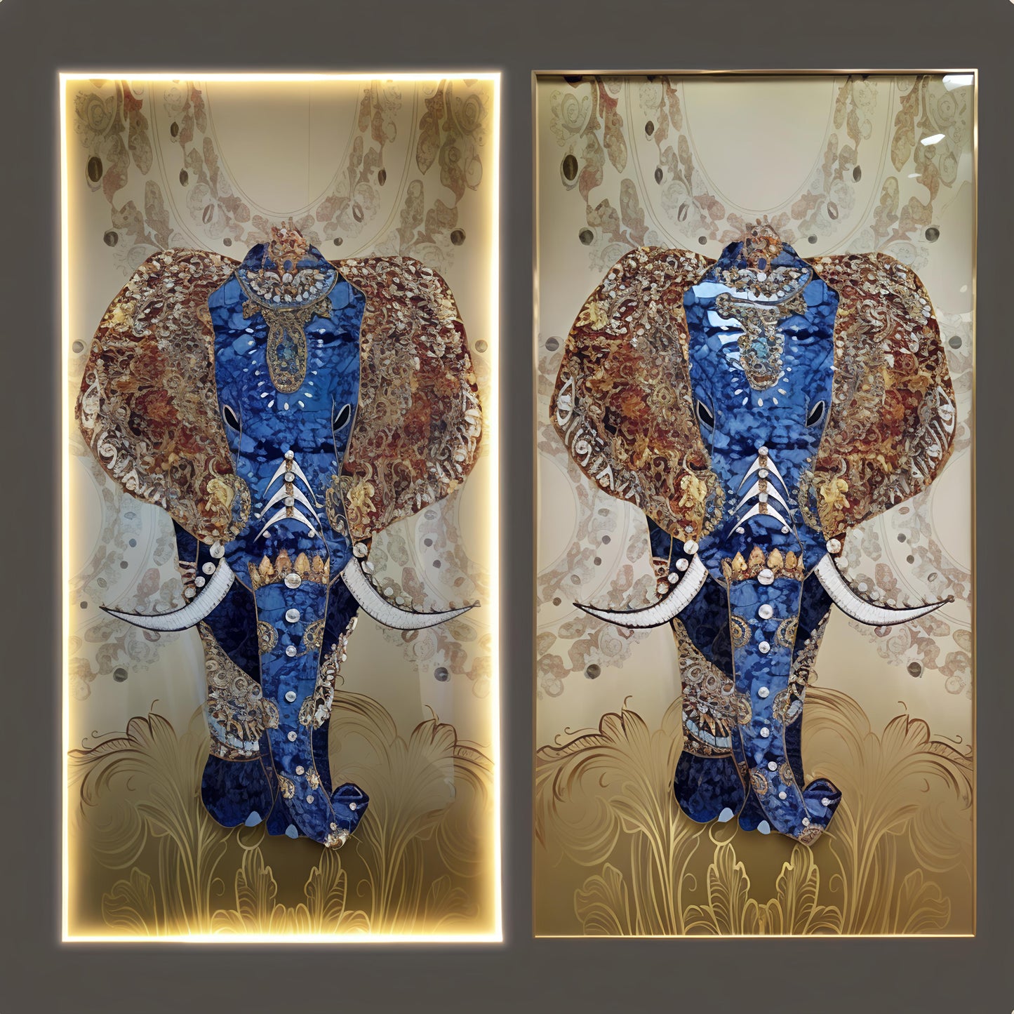 Embroidery LED Painting of Elephant for Home Wall Decor, size:-(24*48 inch +led)