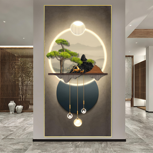 Modern Crystal Glass Painting Set with Metal Framing - Golden Frame, Crystal & Glass Work - LED Light