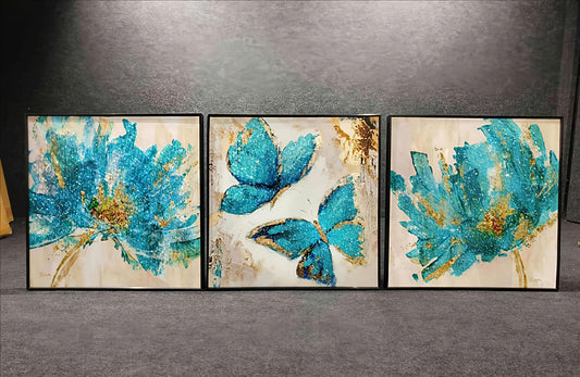 Crystal Painting Of Butterflies And Flowers (Set Of 3) (60 X 60 CM)