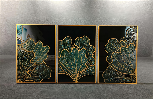Modern Crystal Painting Set with Golden Frame - 3 Pieces, 16x24 inches