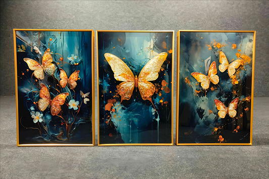 Modern Crystal Painting Set with Golden Frame - 3 Pieces, 16x24 inches