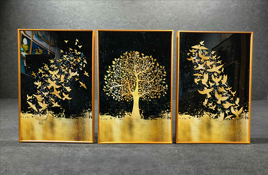 Modern Crystal Painting Set with Golden Frame - 3 Pieces, 16x24 inches